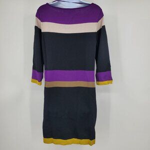 Nine West Women's 3/4 Sleeve Black Purple Striped‎ Sweater Dress Size Medium